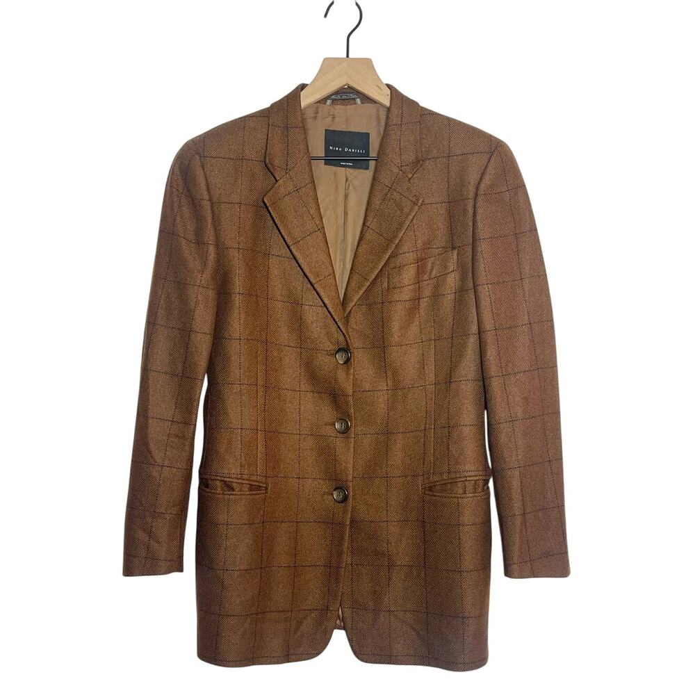 Nino Danieli Blazer Men's Size Small Brown Check Straight Fit Suit Button Front